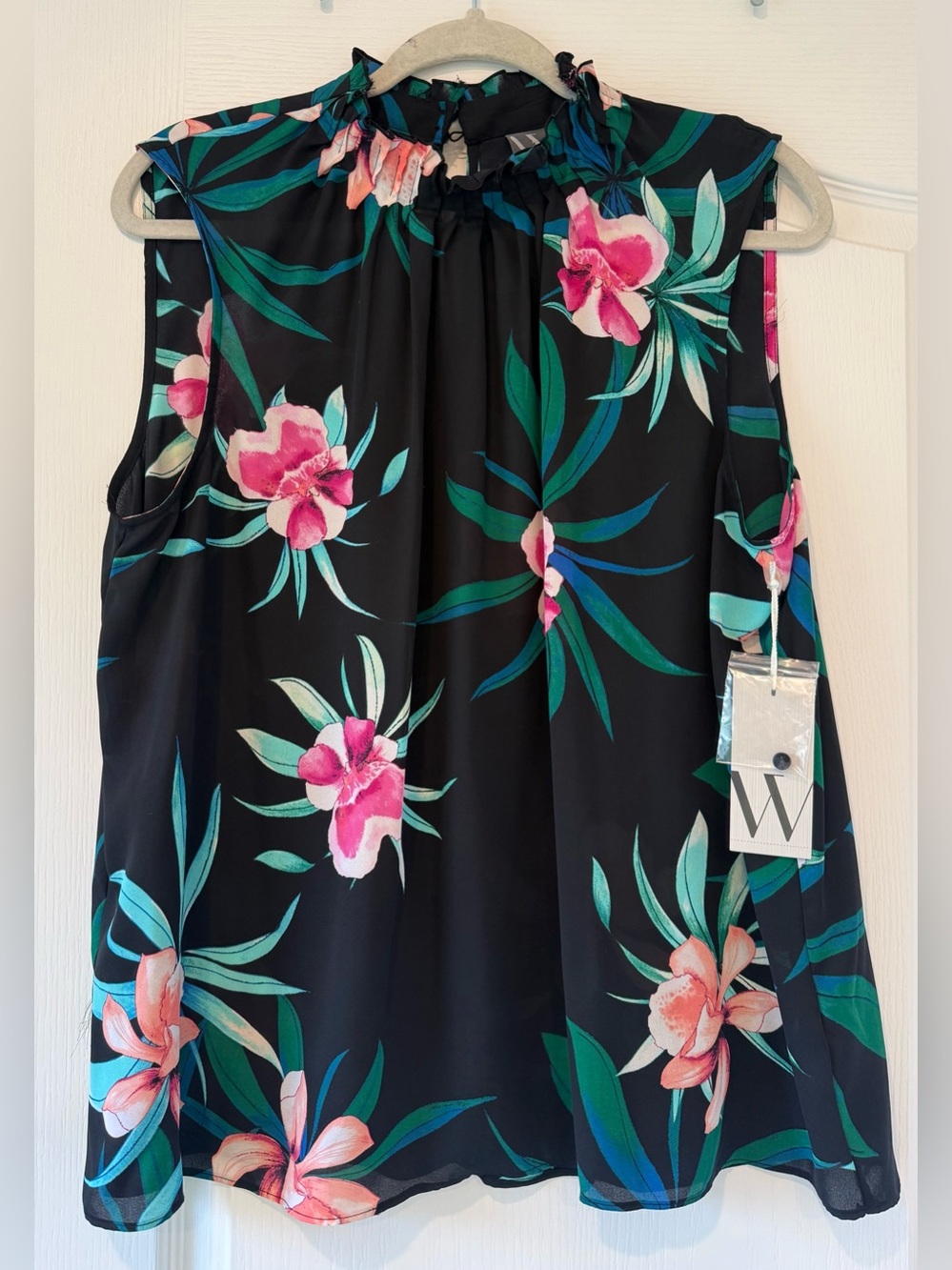 Worthington Black Floral Print Skirt with Teal and Coral Accents